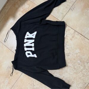 PINK Victoria's Secret Black Off-the-Shoulder Sweater with White Logo